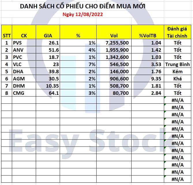 Danh mục cổ phiếu cho mua mới Danh mục cổ phiếu cho mua mới