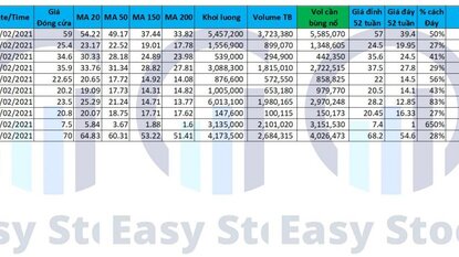 Danh sách Cổ phiếu cho tín hiệu mua 03/02/2021