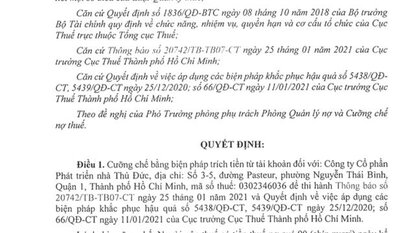 TDH - Thuduc House nói gì khi Cục Thuế TP HCM ra quyết định cưỡng chế thuế?