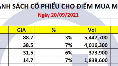 Danh mục chứng khoán 20/09/2021: Bất ngờ tuột áp cuối giờ