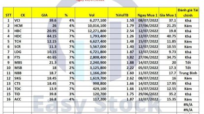 Danh mục chứng khoán 20/07/2022