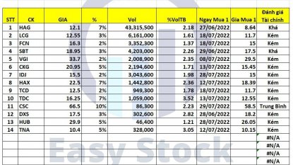 Danh mục chứng khoán 02/08/2022